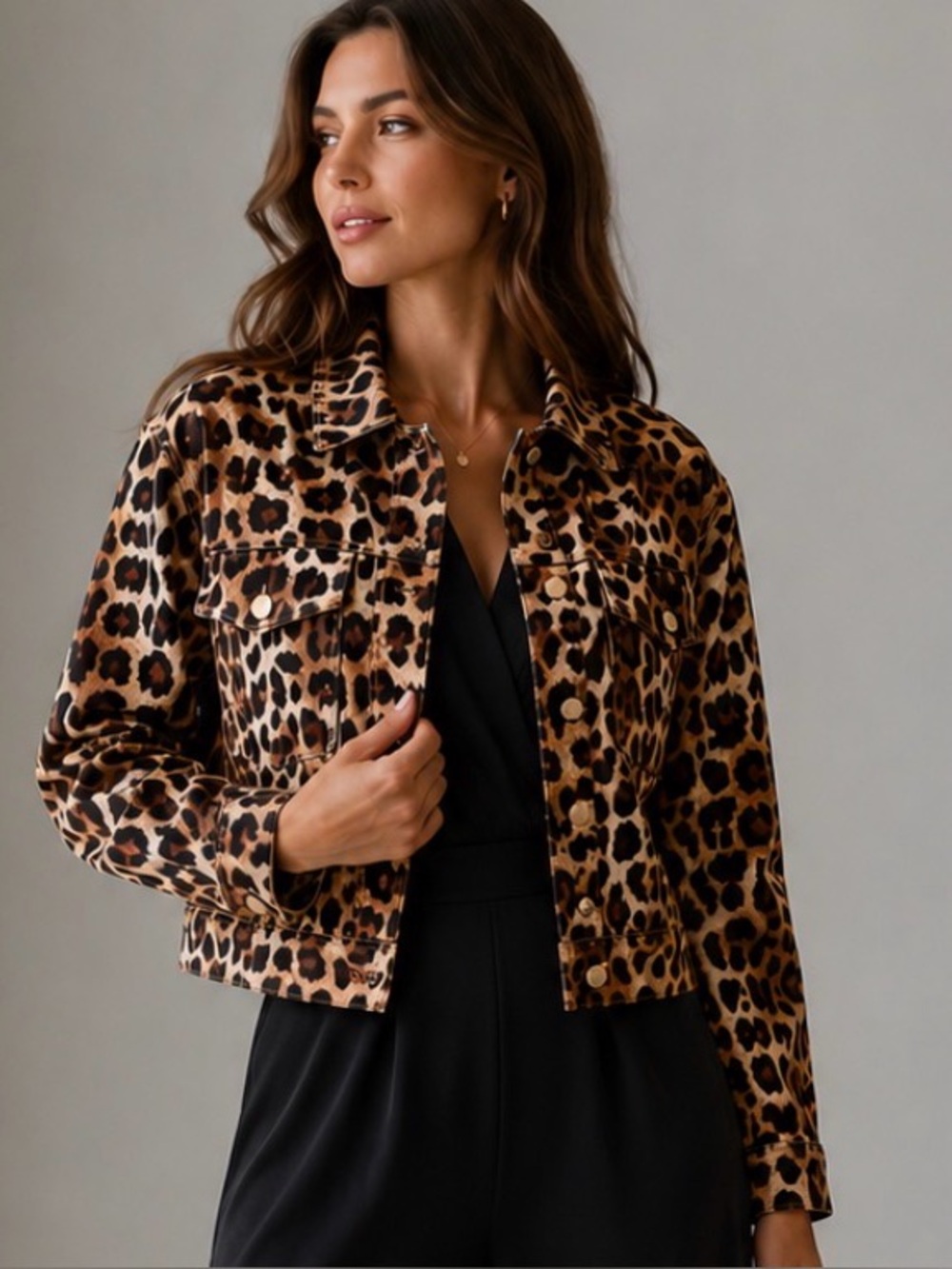 Zara Leopard Print Jean Jacket - Brown/Black
